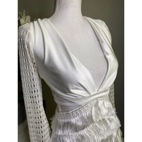 PatBO Cut-out Fringe Mini Dress White Women's Size 2 - Picture 8 of 16
